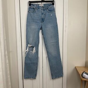 Abercrombie & Fitch The 90s Straight Ultra High Rise Distressed Light Wash Jeans